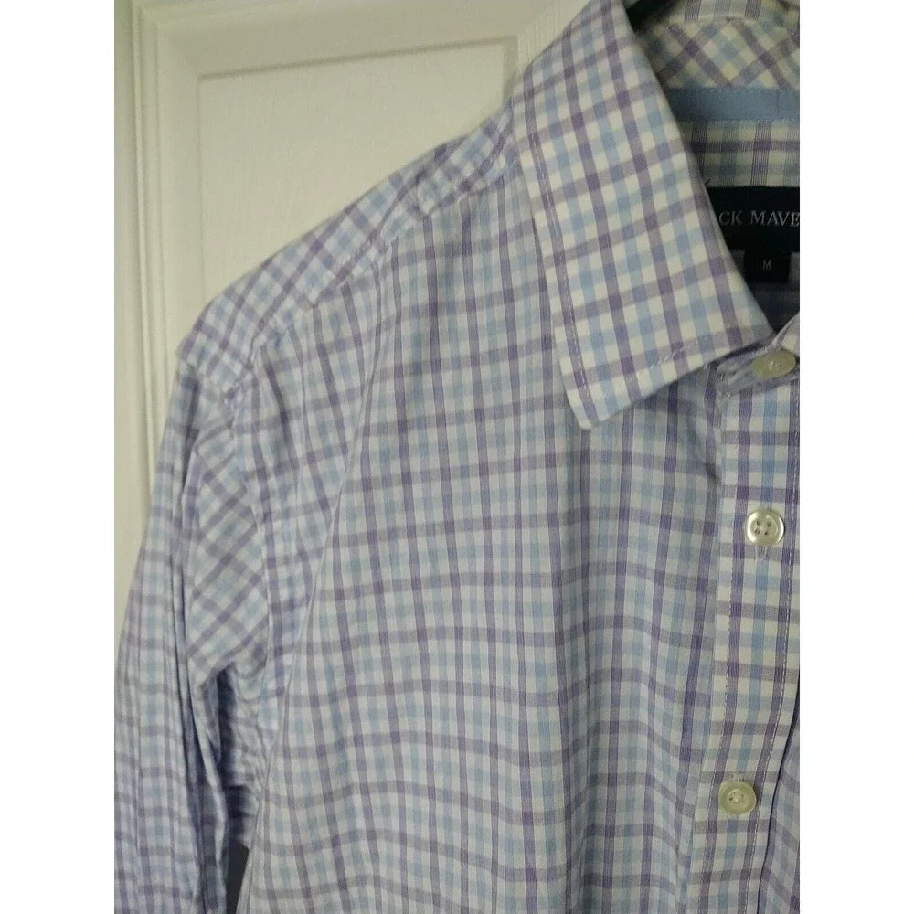 Jack Maverick Collared Purple Blue Gingham Long Sleeve Shirt. Size M